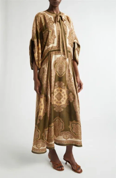Zimmermann Mahon Paisley Print Habutai Silk Maxi Dress In Green