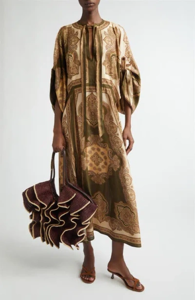 Zimmermann Mahon Paisley Print Habutai Silk Maxi Dress In Green