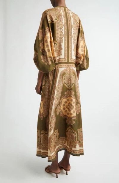 Zimmermann Mahon Paisley Print Habutai Silk Maxi Dress In Green