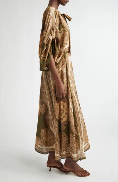 Zimmermann Mahon Paisley Print Habutai Silk Maxi Dress In Green