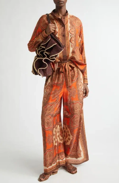 Zimmermann Tangerine Paisley-print Silk Habotai Mahon Dolman Shirt In Brown