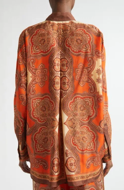 Zimmermann Tangerine Paisley-print Silk Habotai Mahon Dolman Shirt In Brown