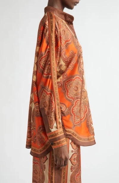 Zimmermann Tangerine Paisley-print Silk Habotai Mahon Dolman Shirt In Brown