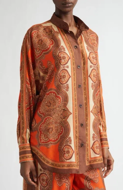 Zimmermann Tangerine Paisley-print Silk Habotai Mahon Dolman Shirt In Brown
