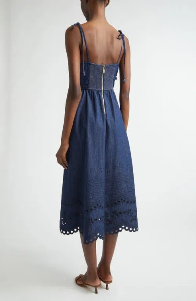 Zimmermann Mohan Broderie Anglaise Trim Denim Midi Dress In Blue
