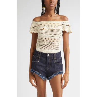 Isabel Marant Étoile Zaelle Off The Shoulder Crochet Top In Neutral