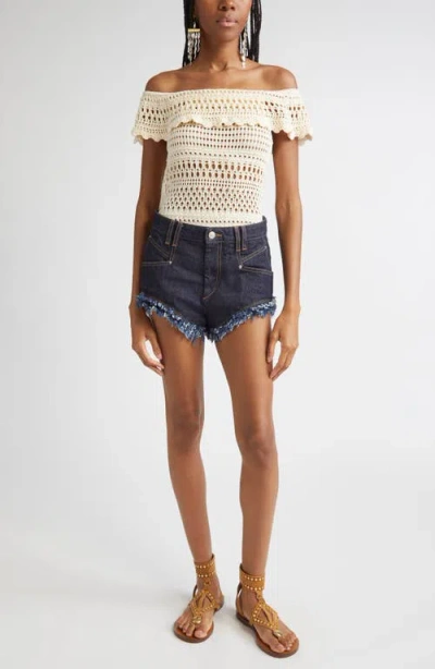 Isabel Marant Étoile Zaelle Off The Shoulder Crochet Top In Neutral