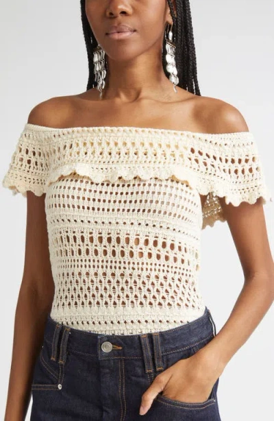 Isabel Marant Étoile Zaelle Off The Shoulder Crochet Top In Neutral