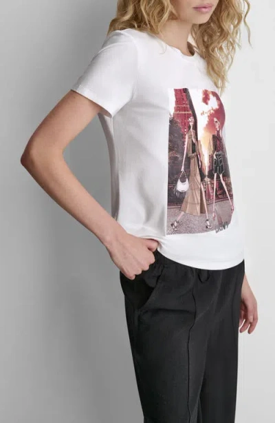 Dkny Manhattan Henge Conversation Cotton Blend Graphic T-shirt In White