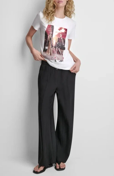 Dkny Manhattan Henge Conversation Cotton Blend Graphic T-shirt In White