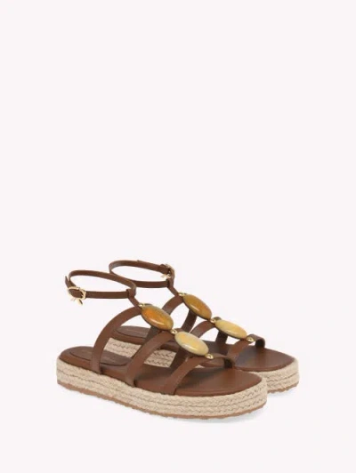 Gianvito Rossi Leather Strappy Sandals With Stone Embellishment In Brown