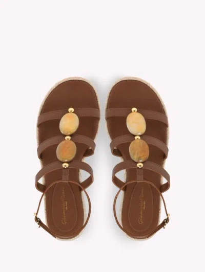 Gianvito Rossi Leather Strappy Sandals With Stone Embellishment In Brown