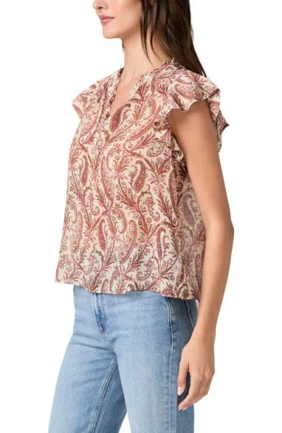 Paige Cornelia Flutter Sleeve Silk Top In Multi