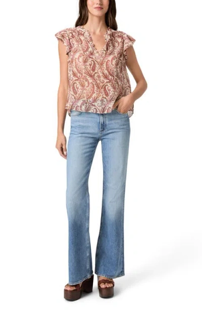 Paige Cornelia Flutter Sleeve Silk Top In Multi