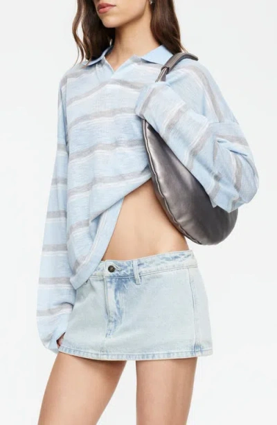 Lioness Rebels Contrast Collar Detail Wide Sleeve Oversized Top In Blue