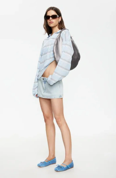 Lioness Rebels Contrast Collar Detail Wide Sleeve Oversized Top In Blue
