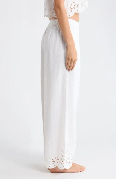 Lunya Embroidered Eyelet Linen Pants In White