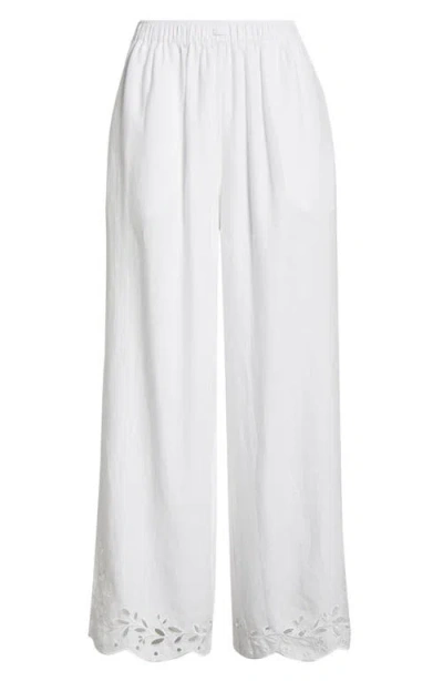 Lunya Embroidered Eyelet Linen Pants In White
