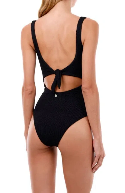 Malai Textured Wave Black Twix Cut Out Moderate Coverage One Piece In Black