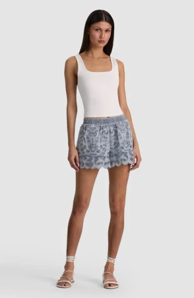 Alice And Olivia Kenley Eyelet Drawstring Denim Shorts Sierra Light Blue In Multi
