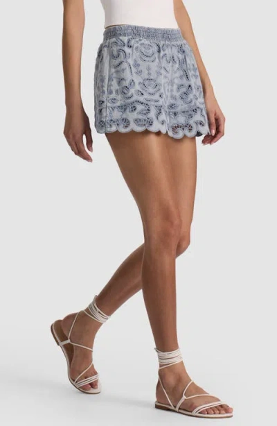 Alice And Olivia Kenley Eyelet Drawstring Denim Shorts Sierra Light Blue In Multi
