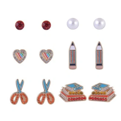 Hallmark School Theme 6 Pack Stud Earring Set In Gold