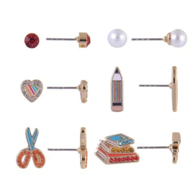 Hallmark School Theme 6 Pack Stud Earring Set In Gold