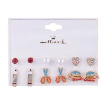 Hallmark School Theme 6 Pack Stud Earring Set In Gold
