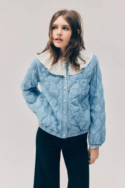 H&m Quilted Denim Jacket In Blue