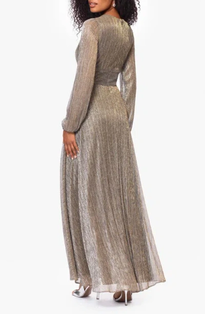 Betsy & Adam Long Sleeve Metallic Knit Gown In Gray