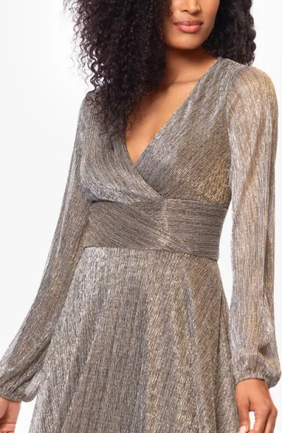 Betsy & Adam Long Sleeve Metallic Knit Gown In Gray