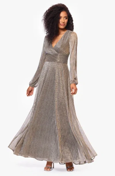 Betsy & Adam Long Sleeve Metallic Knit Gown In Gray