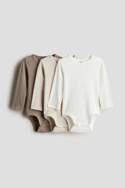H&m 3-pack Ribbed Bodysuits In Multi