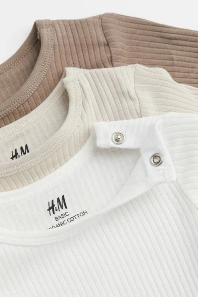 H&m 3-pack Ribbed Bodysuits In Multi
