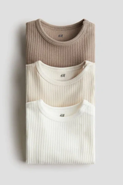 H&m 3-pack Ribbed Bodysuits In Multi