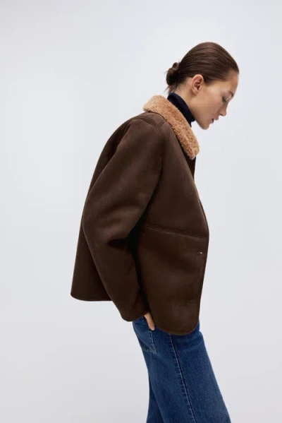 H&m Teddy-collared Jacket In Brown