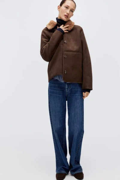 H&m Teddy-collared Jacket In Brown