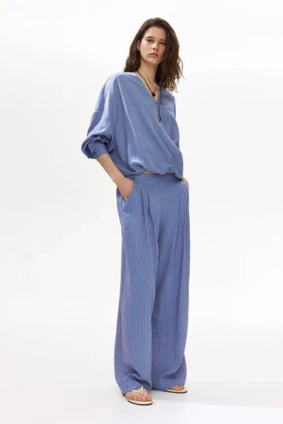 H&m Straight Pull-on Trousers In Blue