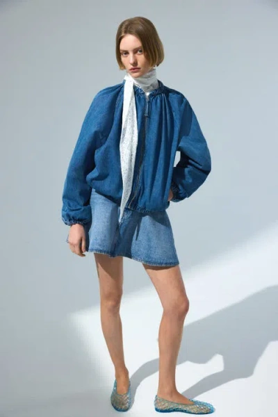 H&m Gathered Bomber Jacket In Blue