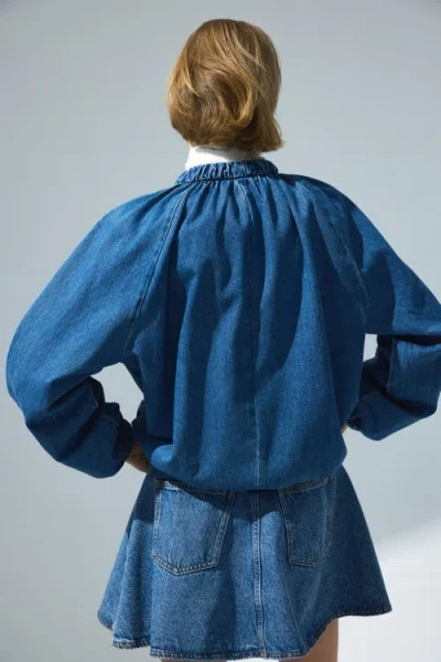 H&m Gathered Bomber Jacket In Blue