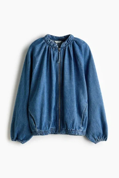 H&m Gathered Bomber Jacket In Blue