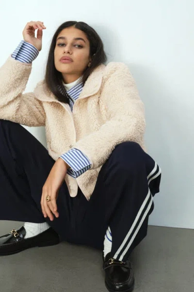 H&m Collared Teddy Jacket In White