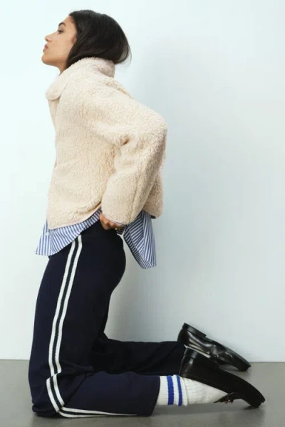 H&m Collared Teddy Jacket In White