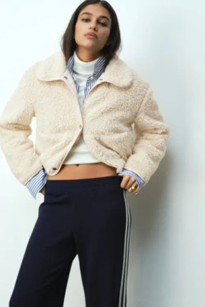 H&m Collared Teddy Jacket In White