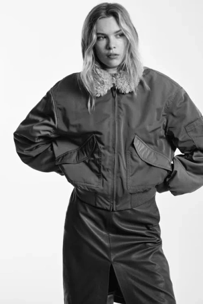 H&m Collared Bomber Jacket In Brown