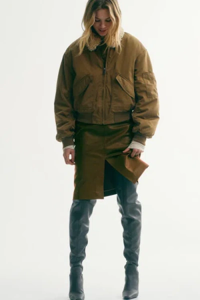 H&m Collared Bomber Jacket In Brown
