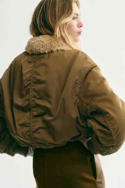 H&m Collared Bomber Jacket In Brown