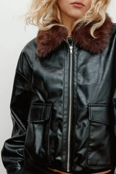 H&m Fluffy-collared Jacket In Black