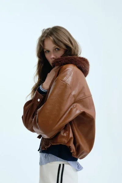 H&m Fluffy-collared Jacket In Brown