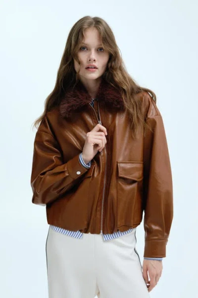 H&m Fluffy-collared Jacket In Brown